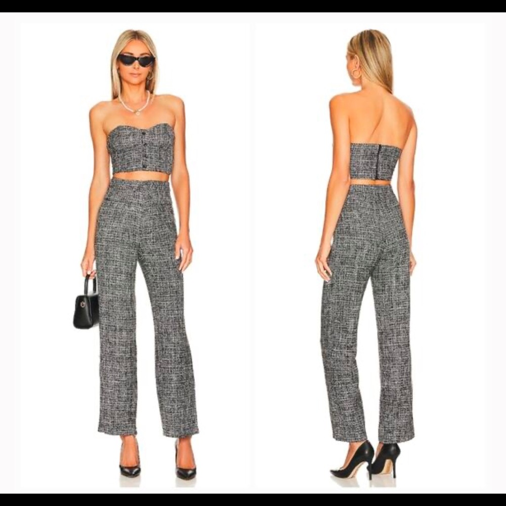 NWT More to Come Sasha pant set gray/black tweed XS Revolve
